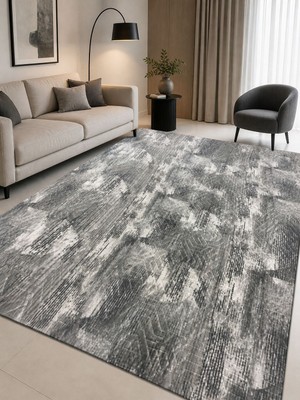 Merinos Jel Kaymaz Taban Gri-Beyaz Modern Desenli 6 M² Halı – Leke Tutmaz, Yumuşak Dokulu, Dekoratif Salon Halısı