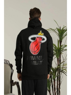 Marsilyan Sırt Baskılı Oversize Üç Iplik Kapüşonlu Sweatshirt - Siyah