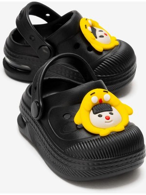 Ccway Çocuk Işıklı Emojili Sabo Terlik SİYAH