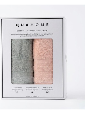 Qua Home Senza %100 Pamuk Yüz Havlusu Gri Pembe Kutu 50X80 cm