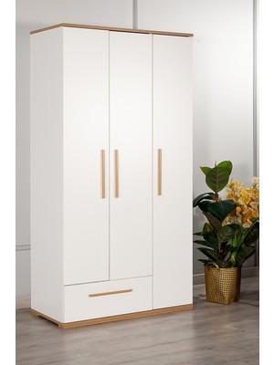 Mobetto 3 Kapaklı Eva 301 Gardırop Sunta Malzemeden Modern Tasarımlı 1 Çekmeceli Beyaz Renk