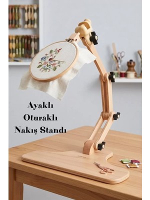Ayaklı Oturaklı Tam Ayarlanabilir Nakış Standı – Çok Eklemli Ahşap Kasnak Tutucu