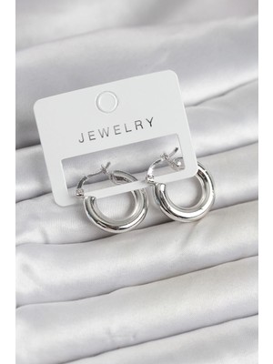 MiraLive Mey Ithalat® Gümüş Renk Pirinç Halka 20 mm Kadın Küpe