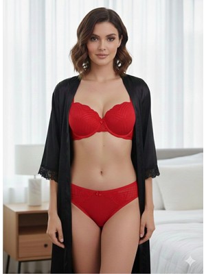Love Angels Çizgili Dantel Detaylı Push-Up Dolgulu Iç Çamaşırı Takımı-Sütyen Külot Takımı