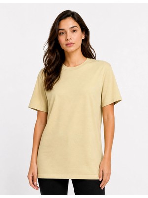 Organickid Basic Kadın Relax Bej T-Shirt