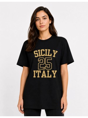 Organickid Basic Kadın Relax Baskılı Siyah T-Shirt
