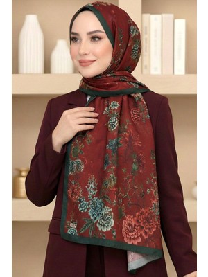 Hadiora Kadın Kırmızı Vintage Çiçek Desenli Organik Pamuk Soft Şal