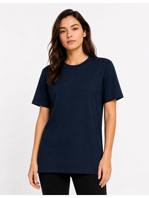 Organickid Basic Kadın Relax Lacivert T-Shirt