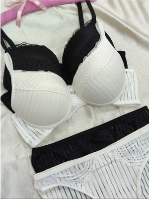 Love Angels Çizgili Dantel Detaylı Push-Up Dolgulu Iç Çamaşırı Takımı-Sütyen Külot Takımı