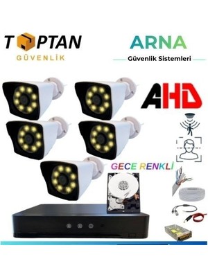 5 Kameralı 5mp Lens 1080P Warm LED Gece Renkli 320 GB HDD Dahil Güvenlik Seti