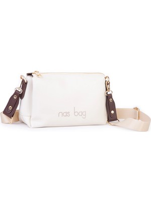 Nas Bag Kadın Sade Günlük Postacı Çantası ( 25X16 Cm) Krem Kahve Victoria