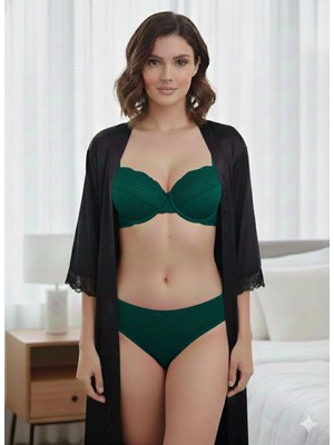 Love Angels Çizgili Dantel Detaylı Push-Up Dolgulu Iç Çamaşırı Takımı-Sütyen Külot Takımı