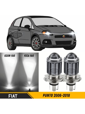 Caralp Fiat Punto 2006-2018 Uyumlu Mercekli Far Ampulü LED Xenon Beyaz Renk Far Şimşek Etkili Csp LED Lamba Uzun Kısa 2 Adet Takım