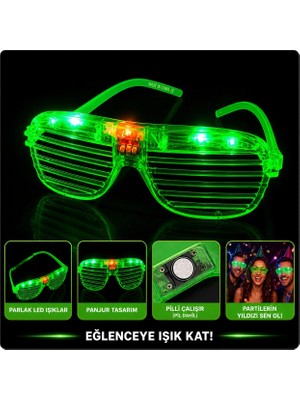 Senka LED Işıklı Panjur Parti Gözlüğü Yeşil Renk Shutter Gözlük