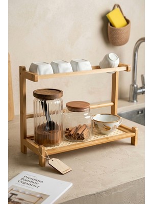Frolde Bambu Tezgah Üstü Hazeran Bulaşıklık Organizer Düzenleyici 40X14,5X16 cm