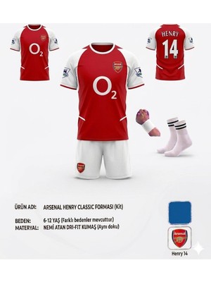 Arsenal Thierry Henry 2003/2004 Şampiyonlar Ligi 14 Numara Iç Saha Kırmızı Çocuk Forma Takımı 4 Parça Çorap+Bileklik