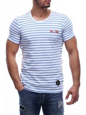 Madmext Yandan Bağcıklı Saks Mavisi Tişört 2567