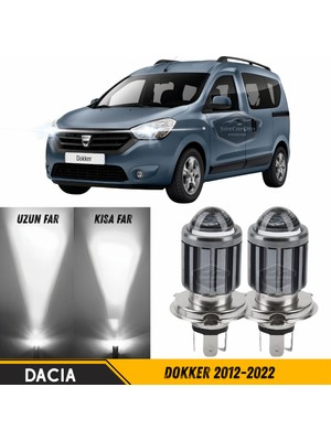 Caralp Dacia Dokker 2012-2022 Uyumlu Mercekli Far Ampulü LED Xenon Beyaz Renk Far Şimşek Etkili Csp LED Lamba Uzun Kısa 2 Adet Takım