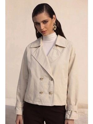 Olcay Kruvaze Oversize Ceket Taş 8278