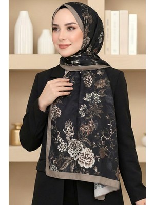 Hadiora Kadın Siyah Vintage Çiçek Desenli Organik Pamuk Soft Şal