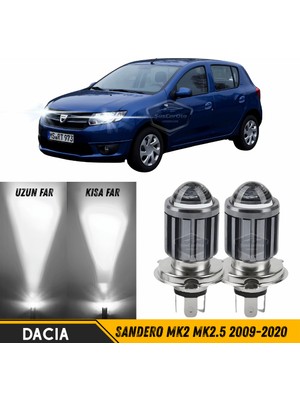 Caralp Dacia Sandero Mk2 Mk2.5 2009-2020 Uyumlu Mercekli Far Ampulü LED Xenon Beyaz Renk Far Şimşek Etkili Csp LED Lamba Uzun Kısa 2 Adet Takım