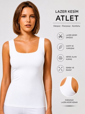 Qulat Berrak Lazer Kesim Dikişsiz Kadın Atlet – Nefes Alan Esnek Basic Atlet (Siyah/beyaz/ten) /2 Adet