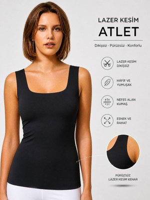 Qulat Berrak Lazer Kesim Dikişsiz Kadın Atlet – Nefes Alan Esnek Basic Atlet (Siyah/beyaz/ten)