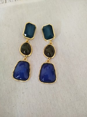 Jewelry Üçlü Lacivert Taş Sallantılı Küpe