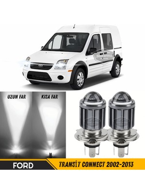 Caralp Ford Transit Connect 2002-2013 Uyumlu Mercekli Far Ampulü LED Xenon Beyaz Renk Far Şimşek Etkili Csp LED Lamba Uzun Kısa 2 Adet Takım