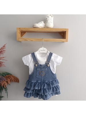 Fırfır Etekli Ayarlanabilir Tokalı %100 Pamuk Şık Bebek  Denim Jile Elbise