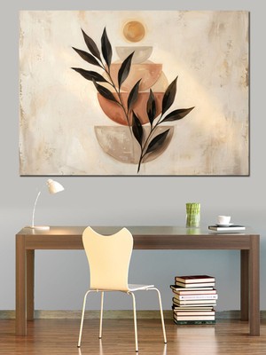 Karizma Tablo Modern Boho Stil Bitki Yaprağı Dekoratif Kanvas - Mdf Ahşap Tablo