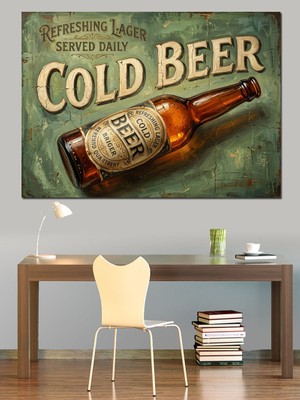 Artmeg Vintage Soğuk Bira Metal Tabela Dekoratif Kanvas - Mdf Ahşap Tablo
