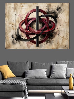 Artmeg Modern Geometrik Kırmızı Düğüm Sanatı Dekoratif Kanvas - Mdf Ahşap Tablo