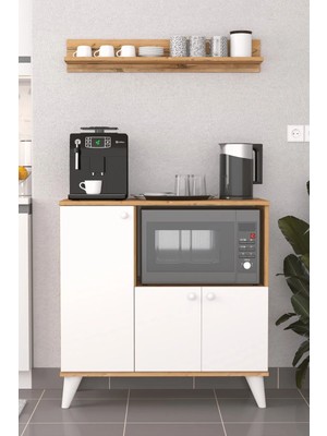 Promodül Modern Mikrodalga Fırın Standı - Çok Amaçlı Mutfak Kiler Dolabı ve Rafı - 90 cm Beyaz