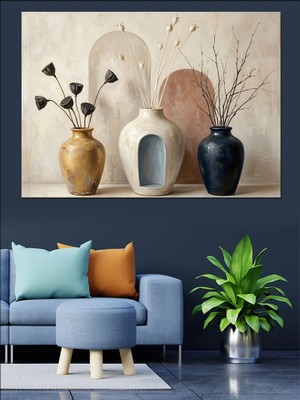 Karizma Tablo Modern Boho Stil Vazo Kompozisyonu Dekoratif Kanvas - Mdf Ahşap Tablo