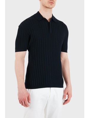Emporio Armani % 100 Yün Slim Fit Kısa Kollu Düğmeli Polo Yaka Kazak Erkek Polo Yaka Kazak EM004389 AF23418 UB118