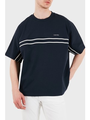 Calvin Klein Şerit Detaylı % 100 Pamuk Bisiklet Yaka T Shirt LV04RE222GCEF Erkek T Shirt LV04RE222G Cef
