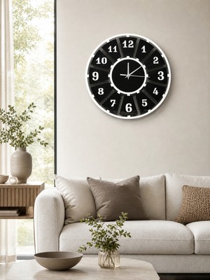 ZOE3tr Minimal Style Beyaz-Siyah Dekoratif Duvar Saati - Sessiz Mekanizma