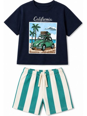Yiğit Butik Erkek Çocuk California Baskılı Tişört Şort Takım Yazlık