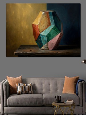 Artmeg Modern Geometrik Çok Renkli Vazo Dekoratif Kanvas - Mdf Ahşap Tablo