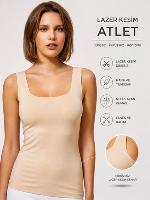 Qulat Berrak Lazer Kesim Dikişsiz Kadın Atlet – Nefes Alan Esnek Basic Atlet (Siyah/beyaz/ten) /2 Adet
