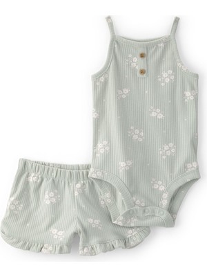 Carter's Kız Bebek Body Şort Set 3 Ay-24 Ay Yeşil