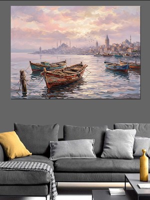 Karizma Tablo Istanbul Boğazı ve Balıkçı Tekneleri Dekoratif Kanvas - Mdf Ahşap Tablo