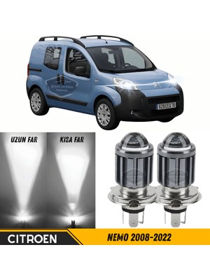 ŞüsCarOto Aksesuar Citroen Nemo 2008-2022 Uyumlu Mercekli Far Ampulü LED Xenon Beyaz Renk Far Şimşek Etkili Csp LED Lamba Uzun Kısa 2 Adet Takım