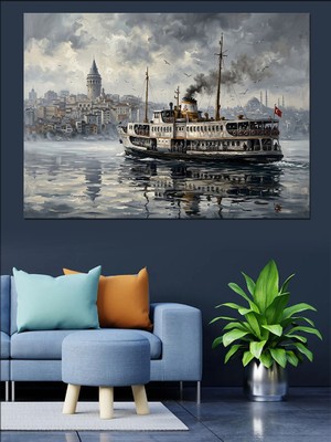 Karizma Tablo Istanbul Vapur Manzarası Dekoratif Kanvas - Mdf Ahşap Tablo
