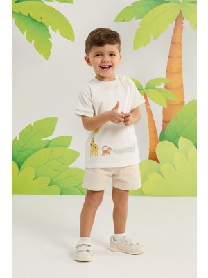 Minycenter Erkek Bebek Hayvanlar Desenli Alt Üst Set 3 Ay-36 Ay Bej