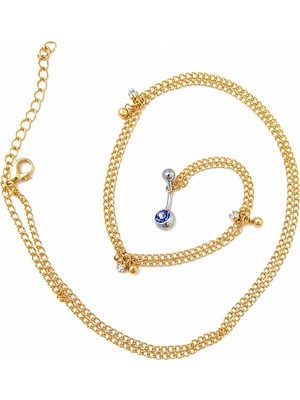 Chavin Zincirli Bele Bağlamalı Taşlı Çelik Göbek Piercing EN43SR