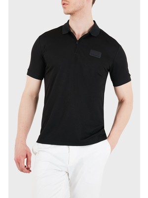 Ea7 Logolu Modal Karışımlı Regular Fit Yarım Fermuarlı Polo Erkek Polo 7M001361 AF13862 UC001
