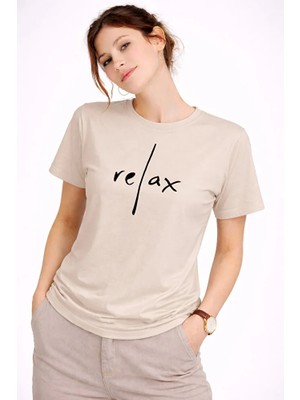 Nevermind Kadın Tişört Basic Minimal Baskılı Relax Yazılı Günlük Rahat Pamuklu
