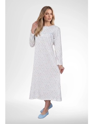 Mecit Pijama Mecit 6394 Mavi Büyük Beden %100 Pamuk Kadın Gecelik